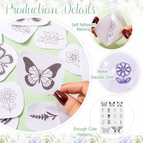 Image of Spritewelry 70 Pcs Butterfly Water Soluble Embroidery Stabilizers, Stick and Stitch Transfer Embroidery Paper Wash Away Adhesive Stabilizers for Hand Sewing Lover Beginners