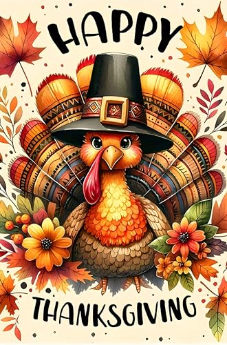 Fall Thanksgiving Turkey Garden Flag 12 x 18 inch Double Sided Outside decorations Fall Harvest Flowers Small Garden Flags For Outdoor Yard Lawn