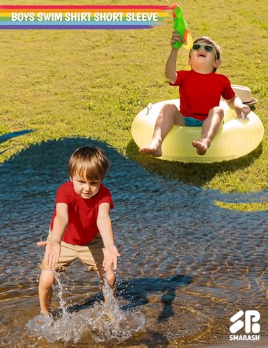 Image of Boy's UPF 50 Rash Guard Swim Shirts Short Sleeve Sun Protection SPF Fishing Surfing Water Beach Shirts Quick Dry