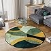 Tapis Design Runder Teppiche Wohnzimmer, Smaragdgrün Senfgrau, Halbkreismuster Waschbare Teppiche, rutschfest Teppich für Wohnzimmer, Schlafzimmer, Kamin, 160 cm