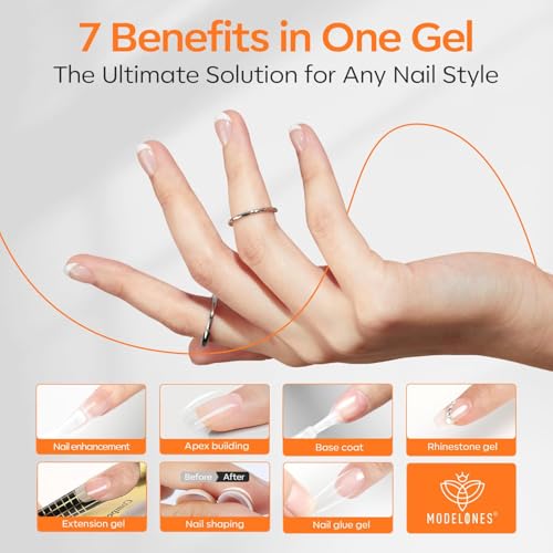 Image of modelones Builder Nail Gel with Gel Top Coat, 8-In-One Clear Builder Acid Free Top Coat for Nail Thickening Apex Building Extension Shine Finish and Long Lasting, LED Lamp Cured 10ml DIY Home Salon