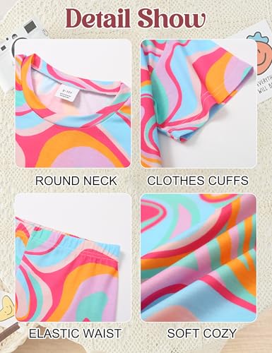 Image of Teen Girls Clothes 2 Piece Colored Tie Dyer Girls Summer Outfits Short Sleeve Fashion Printed T-Shirt and Pants