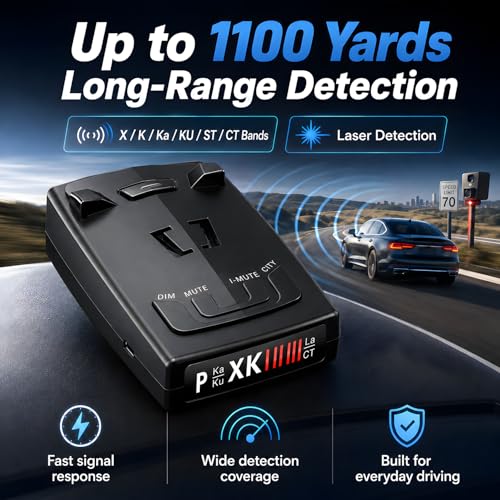 Radar Detector for Cars - Up to 1100 Yards Extreme Long Range Detection, Advanced X K Ka KU ST CT Band & Laser Sensor, Intelligent Voice Alert & False Alert Filter, Windshield Mount Included Black - Image 5