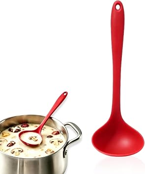 Silicone Soup Ladle, Silicone Ladles for Cooking, Soup Serving Spoon Kitchen Ladle Spoons for Cooking and Stirring Red