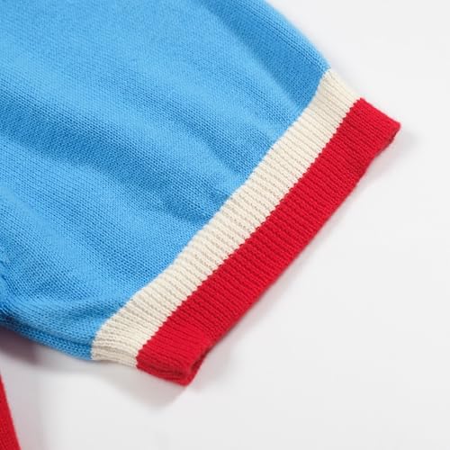 Poloshirt tejido para hombre OXKNIT, estilo personal retro rojo, blanco y azul, algodón con botones miniatura 5