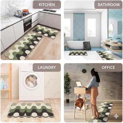 Image of Kitchen Anti Slip Mat for Floor, Waterproof Washable Kitchen Mats, Non Slip Kitchen Floor Mats for Home, Soft Mats for Kitchen, Kitchen Mats for Floor Anti Slip (Fancy Scalloped Green)