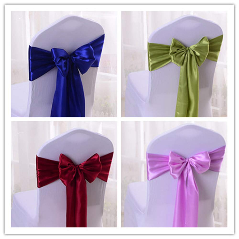 Elastische Stuhl-Schleifen mit Satinschleifen, für Hochzeiten, Partys, Dekorationen (Pink lila,50pcs)