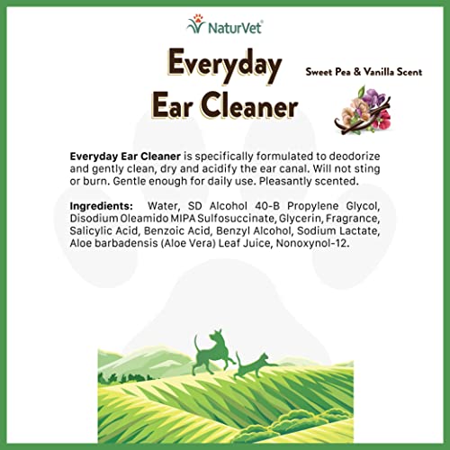 Image of NaturVet Everyday Ear Cleansing Solution with Sweet Pea & Vanilla Scent for Dogs & Cats 8 oz