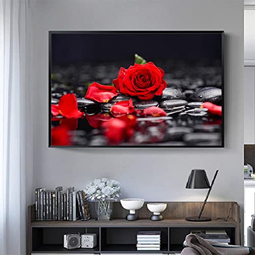 Décoration murale 60 x 80 cm en toile de fleurs et galets pour chambre