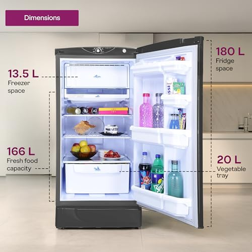 Image of Godrej 180 L 1 Star 5 Years Comprehensive Warranty | | Farm Fresh Crisper Technology With Jumbo Vegetable Tray Direct Cool Single Door Refrigerator (RD EDGE 205AN WRF ST GR, Steel Grey)