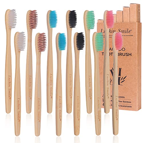 Cepillos de Dientes de Bambú, LuckinSmile Pack 12 Cepillo de Dientes en 6 Colores para Toda La Familia, Cepillo Dientes Fáciles Distinguir, Cepillo Dientes Bambu Ecológico, 100% Biodegradable,Sin BPA Cover