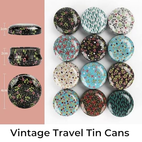 Rarapop 12 Pack Reusable Mini Round Tinplate Candle Tin Jars with Lids, 20ml Small Vintage Travel Tin Cans Refillable Empty Container Bottle for Lip Balm, Salve, Eye Shadow, Powder2