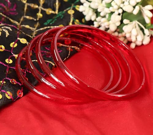 Image of STYOLLO Viral Jelly Plain Transparent Glass Kada Set For Women & Girls | Kanch Kada For Girls | Daily Ethnic Traditional Jewelry | Glossy Classic Fashion Kangan For Wedding, Festive & Parties - Set Of 4