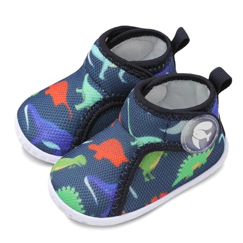 Image of FEETCITY Baby Shoes Infant First Walking Shoes Baby High-Top Sneakers Baby Barefoot Shoes Boys Girls Toddler Slip On Sneakers, Darkbluedino