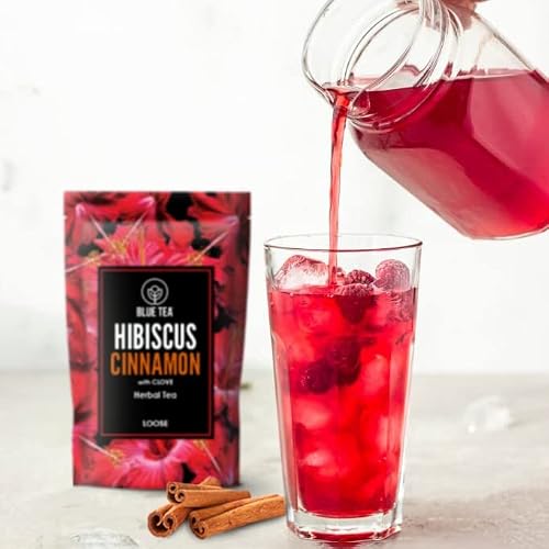 Blue Tea - Hibiscus Cinnamon Tea - 3.52 Oz ( 50 Cups || Tangy & Spicy Tea || Herbal Tea - Caffeine Free - Non Gmo - Vegan - Eco-Conscious Zipper Pack #TOP2