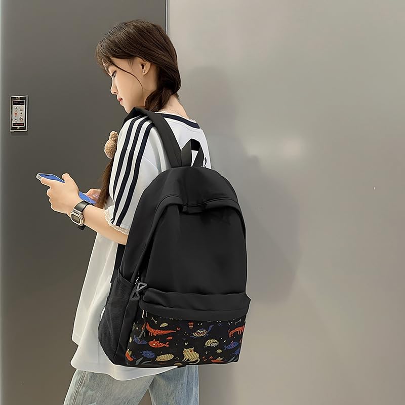 Lightweight Nylon Backpack for Women – Large Capacity Korean-Style Casual Daypack, Water-Resistant Travel Bag with Comfort Shoulder Straps(Black)3