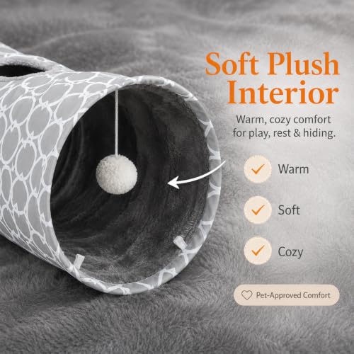 Image of Geometric Straight Cat Tunnel with Plush Inside,Cats Toys Collapsible Tunnel Tube with Balls, for Rabbits, Kittens, Ferrets,Puppy,Diameter 11.8 Inch