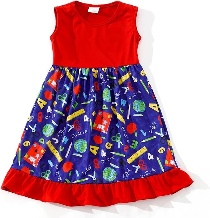 Toddler Girl Dress Back to School Pencil School Bus Print Dress Summer Outfits 3-8T - Image 2