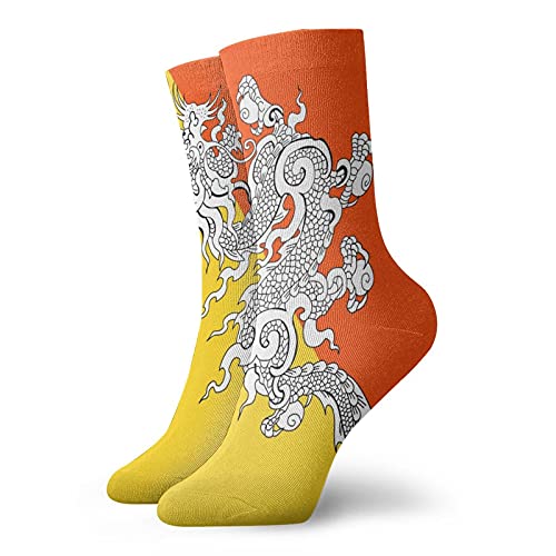 JDNFDR Chaussettes antidérapantes avec drapeau du Bhoutan - Chaussettes de cyclisme confortables et résistantes aux taches - Chaussettes rembourrées pour trekking, adolescents, hommes et femmes