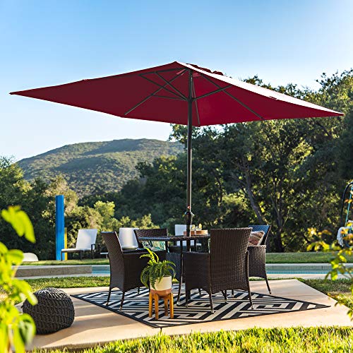 Best Choice Products 8X11Ft Rectangular Patio Market Umbrella W/Rust-Resistant Frame, Hand Crank, Fade-Resistant 210G Polyester Fabric, And Wind Vent, Burgundy #TOP1
