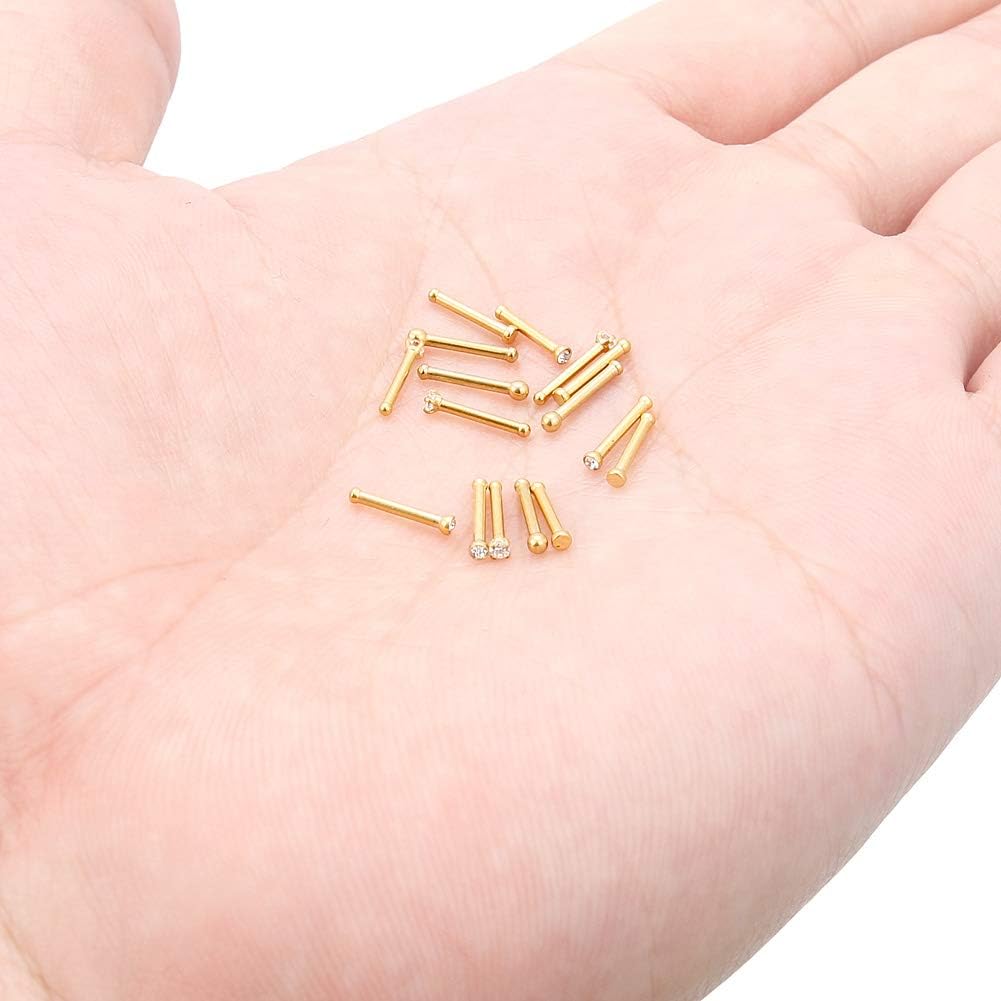 Hoeudjo 16Pcs Nose Rings 18G Nose Studs Surgical Steel 1.5MM Clear Crystal Nostril Ring Body Piercing Jewelry for Women Men - Image 5