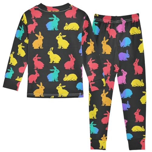 Fustylead Vibrant Colorful Bunny Silhouette Cotton Pajamas Long Sleeve Sleepwear Lounge Set2