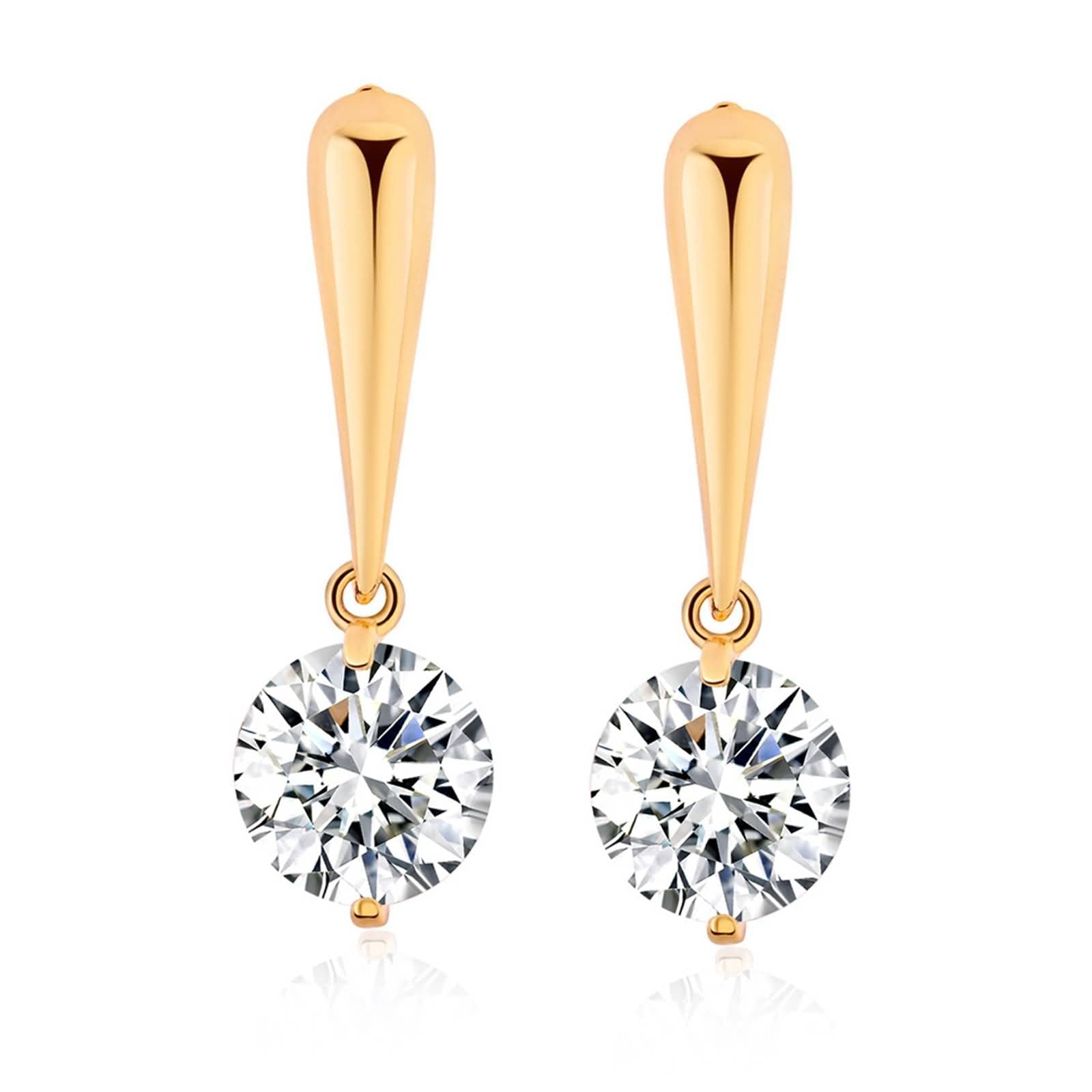 Gelbgold Ohrringe 9K / 14K / 18K Damen, Rund mit Moissanit, Ohrringe Hängend Gold Damen