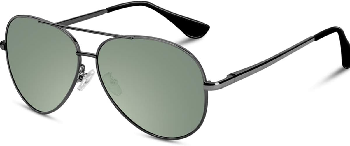 Sunglasses Man Pilot Polarized Mens -VVA Pilot Polarised Sunglasses Mens Unisex UV400 Protection By V101(Green/Gun)