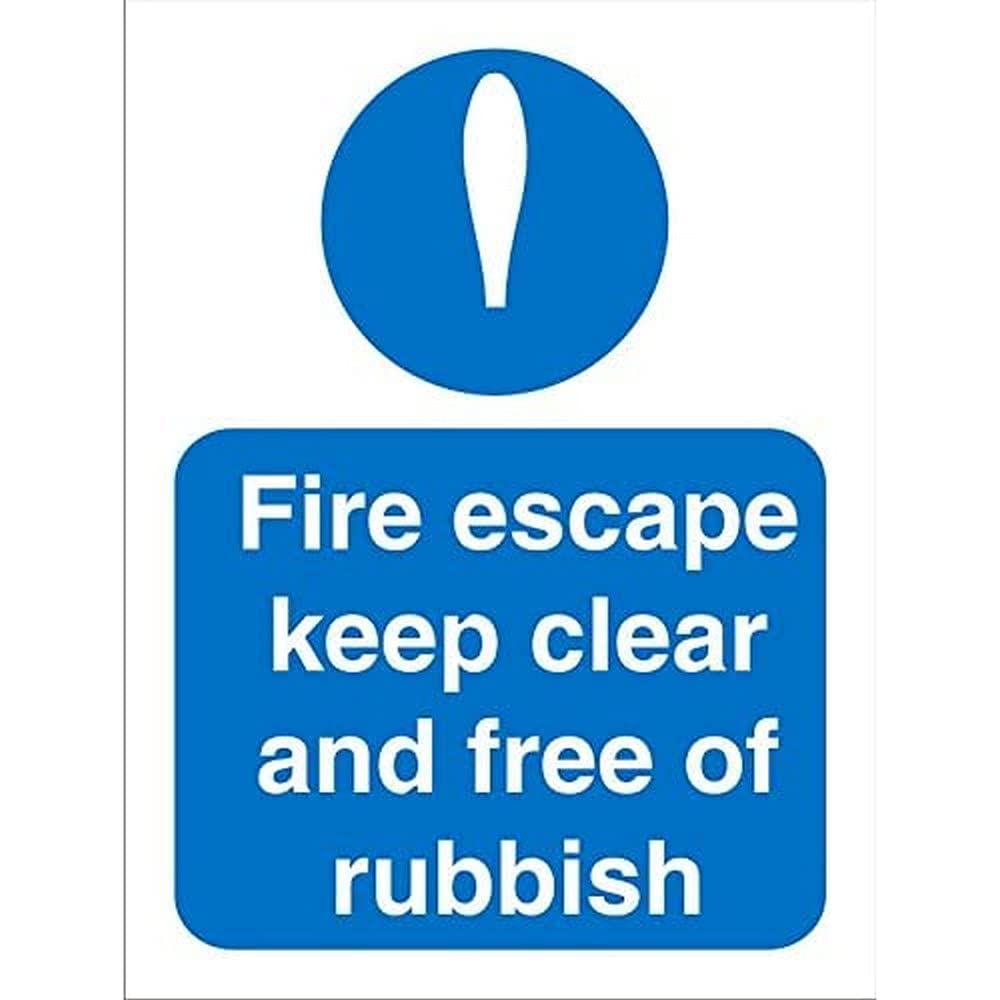 Seco Fire Escape Keep Clear and Free of Rubbish Sign, 200mm x 300mm - 1mm Semi Rigid Plastic