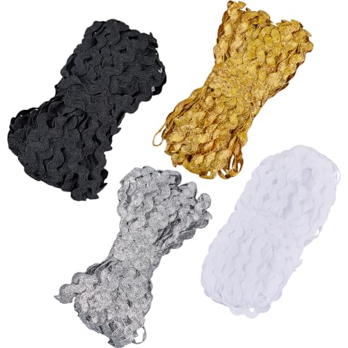 GORGECRAFT 4 Colors 54.6Yds/50M RIC Rac Trim Ribbon Wave Sewing Bending Fringe Trim 3/16 inch~3/8 inch(5~8.5mm) Wide Braids Cords Embellishments for Flower Making Wedding Party Lace Ribbon Craft