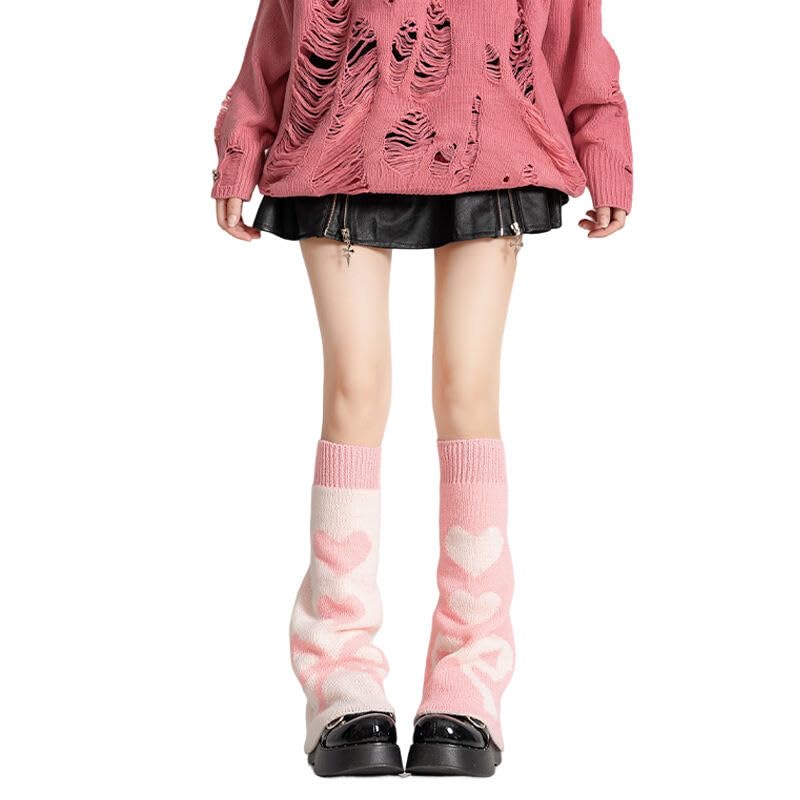 Image of WODECASA Girls Kawaii Leg Warmers Knitted Flared Leg Sleeves Goth Crochet Baggy Cuff Ankle Heap Socks