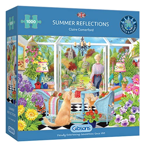 Gibsons Summer Reflections 1000 Piece Jigsaw Puzzle for Adults, Beautiful Summer Garden Scene by Claire Comerford