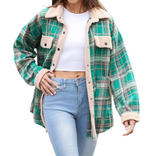 Women's Flannel Plaid Shacket Casual Long Sleeve Button Down Flannel Shirts Jacket Winter Coat for Warmth Fall Clothes2