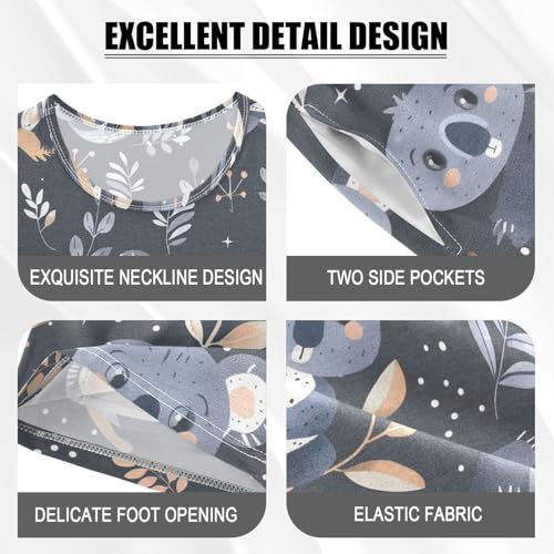 ALAZA Koala Animal Leaf Pajamas Short Sleeve 2 Piece Sleepwear Top and Bottom Pajama Set Unisex4