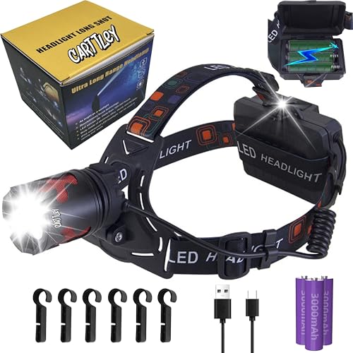 LED Headlamp Rechargeable, Head Lamp Super Bright 180000 High Lumen 9000mAh with 5 Modes, Fast Charge Batteries Zoomable, Waterproof Headlight Camping Hunting Running Fishing Biking