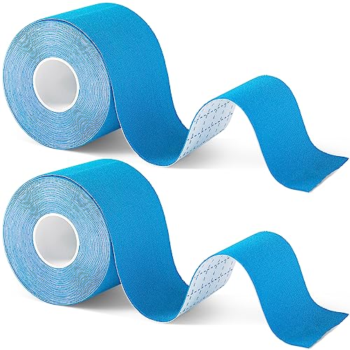 2 Rollos Cinta de Kinesiología Tape 5m x 5cm Banda Venda Cinta Bendaje Adhesiva Deportiva Tape Crossfit Resistente al Agua Transpirable (azul)