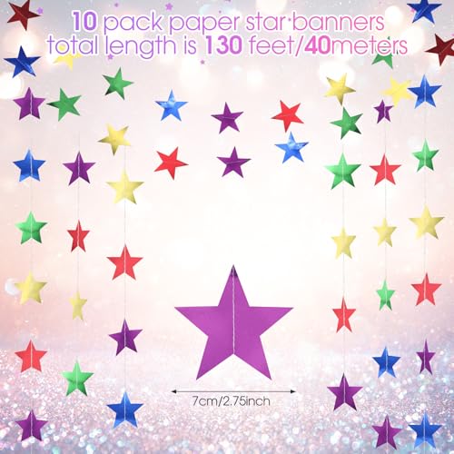 Image of Patelai 130 Feet Glitter Star Garland Banner 2026 Party Decoration Double Side Star Hanging String Streamer Paper Twinkle for Graduation Wedding Birthday (Green,Blue,Purple,Red,Gold)