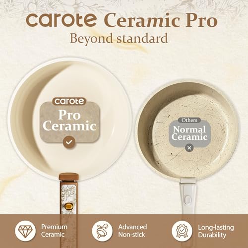 Image of CAROTE 25-Piece Ceramic Cookware Set, Nonstick Pots and Pans Set with Detachable Handle, Non-Toxic Kitchen Cooking Set, Dishwasher & Oven Safe, Induction Compatible, PFAS Free, Chocolate