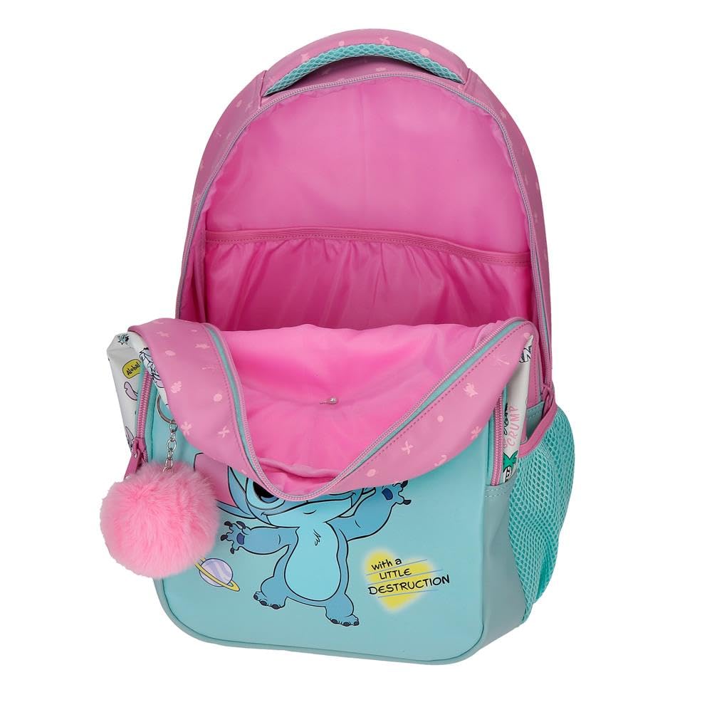 Disney Stitch Little Destruction Mochila infantil, mochila escolar, fabricada en Poliéster, bolsillos laterales, tirantes anchos ajustables de Joumma Bags