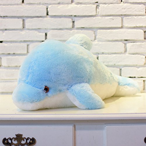 Zinsale 7 Farbwechsel LED aufhellen Gefülltes Delphin Spielzeug Plüsch Kissen Plüschtiere Nachtlicht (Blau, 45cm)