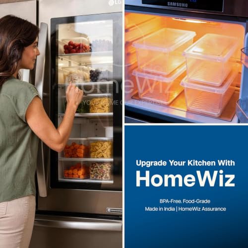 Image of HomeWiz Fridge Storage Containers 1500ml x8 |Air Tight Storage Container Set with Removable Drain Plate|Fridge Organiser Storage Boxes|Food Grade Plastic Containers, Stackable for Fruits & Vegetables