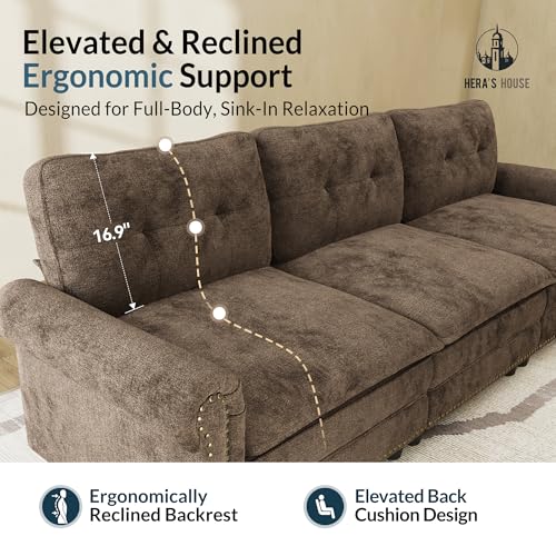 Image of HERA'S HOUSE 73.2 inch Modular Loveseat Cloud Couch Deep Seats & Rolled Arms | Mid-Century Modern 2-Seater Loveseat, Grayish Brown, Nailhead Trim, Wider & Deeper Seats, Soft Chenille Sofa for Living Room