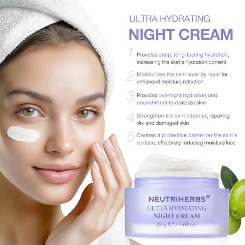 Neutriherbs Ultra Hydrating Night Cream, Face Moisturizer with Jojoba Oil, Ceramide, Squalane, Overnight Face Cream for Dry,Dehydrated Skin,Deep Nourish Hydrated Skin - 1.69oz — view 6