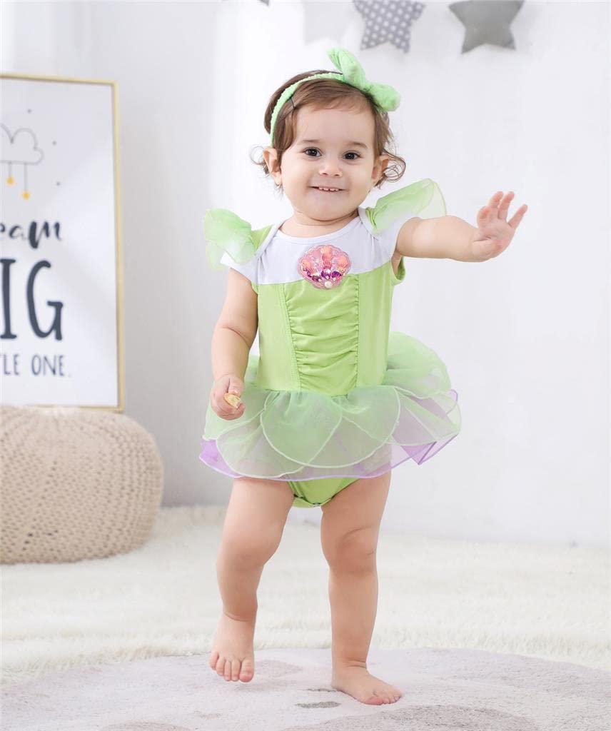 Lito Angels Baby Girls Fairy Girl Fancy Fairy Dress Up Costume Infant Bodysuit Romper with Bow Headband Age 6-9 Months, Green 334 - Image 4