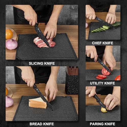 Kitchen Knife Set, 6 Piece Knife Set with Block, Stainless Steel Kitchen Knives for Chopping Chef, Utility,Bread, Filleting & Paring Tools. - Image 6