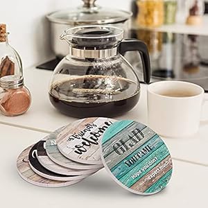 Funny coasters house warming gifts new home housewarming gifts for women men couple new homeowner farmhouse bar coasters for drinks with holder first apartment essentials  urban country home decor