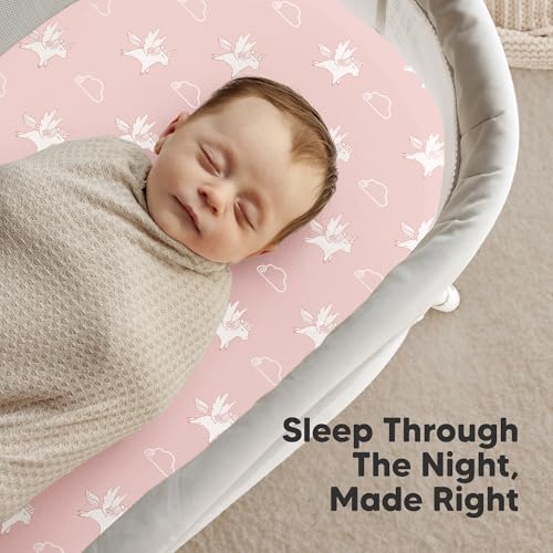 Image of 2-Pack Organic Bassinet Sheets for Girls, Boys - 100% Cotton Bassinet Mattress Sheets Compatible with Halo Bassinest Swivel Sleeper, Graco,Baby Delight,Chicco,Unisex Fitted Bassinet Sheets (Dreamland)