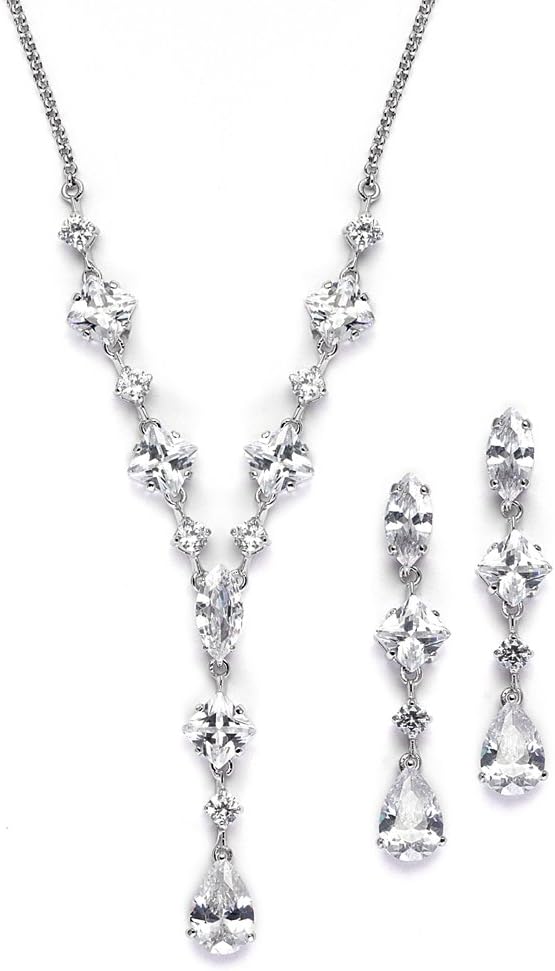 Cubic Zirconia Necklace & Earrings Bridal Jewelry Set, CZ Crystal Statement Necklace Set for Weddings, Formal Events, Mother of the Bride
