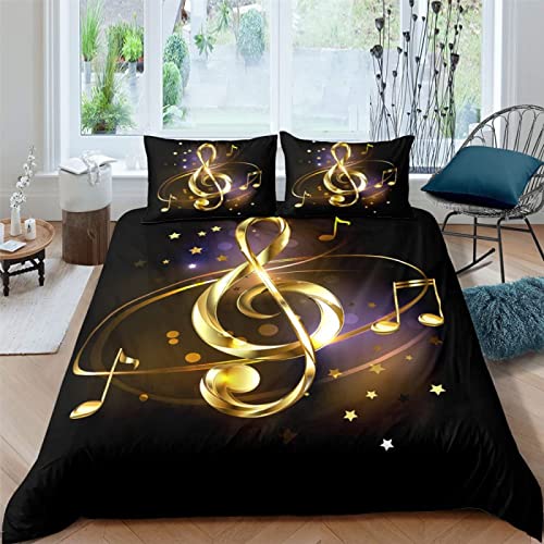 TAKOLI Housse de Couette 220 x 240cm Adulte Notes de Musique Parure de Lit 2 Personne Mélodies Musicales avec Fermeture Éclair et 2 Taies d'oreill, 100%...