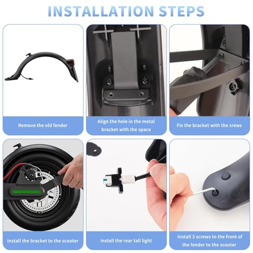 Foymlon Parafango Posteriore Monopattino Elettrico, Posteriore Con Staffa Luce Posteriore Led Striscia Riflettente Vite Per Xiaomi M365 1S Pro 2 Scooter - 3